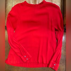 LOFT Red Ruffle Neck Blouse